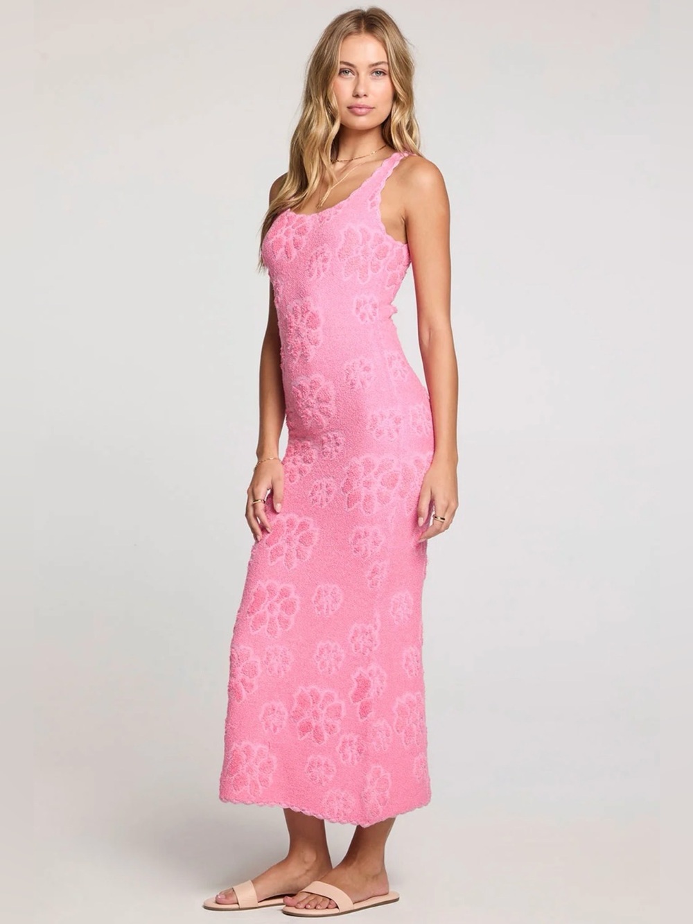 Saltwater Luxe Britt midi dress bodycon terry floral size large Barbie pink